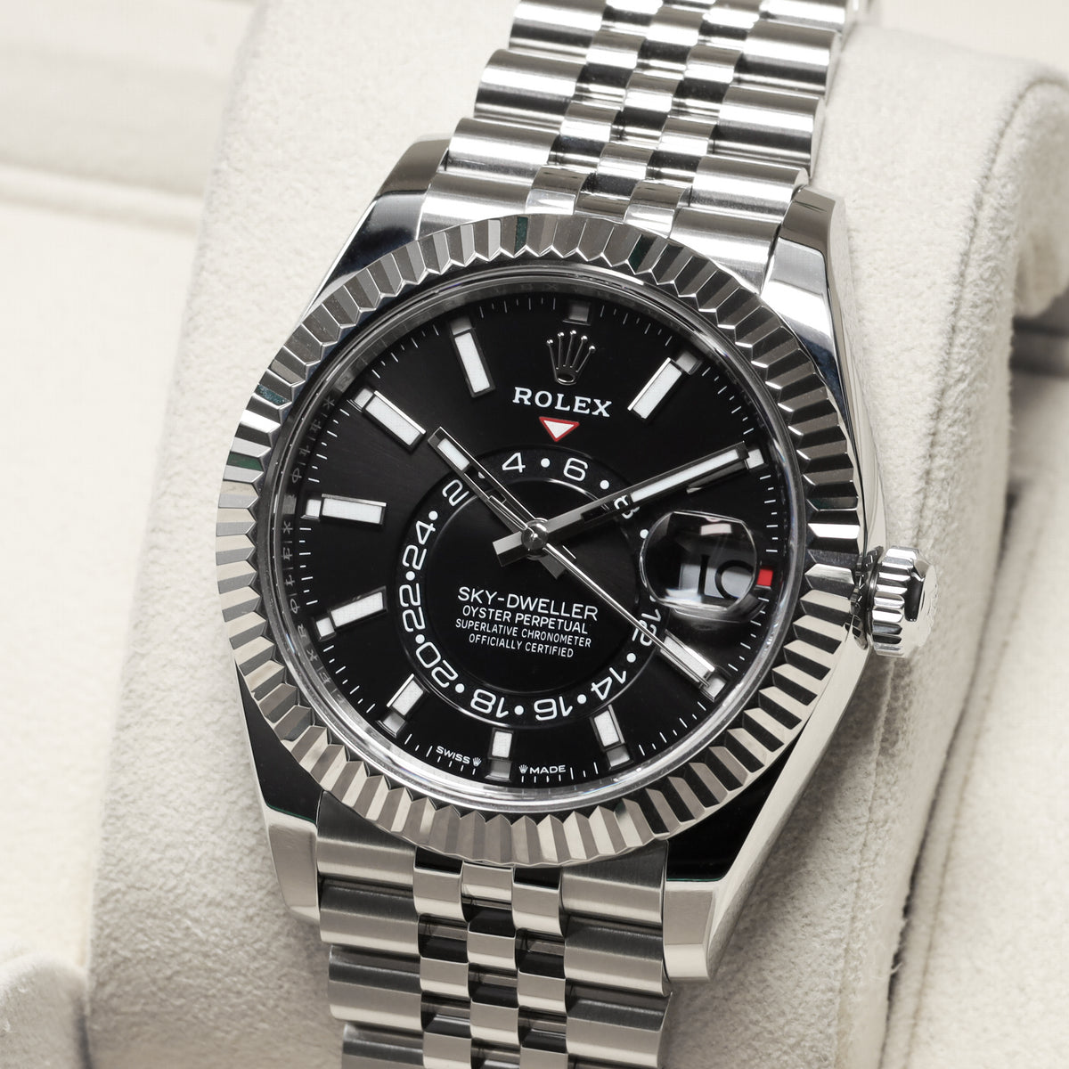 Rolex Sky Dweller 2024 42mm Oystersteel Stainless Steel & 18K White Gold Bright Black Dial 18K White Gold Fluted Ring Command Bezel Oystersteel Stainless Steel Jubilee Bracelet 336934