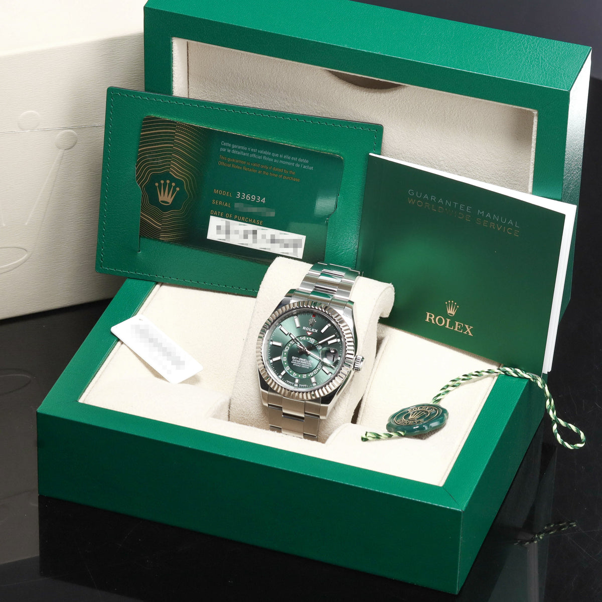 Rolex Skydweller 2024 Complete 42mm Oystersteel Mint Green Dial 18k White Gold Fluted Bezel Oyster Bracelet 336934