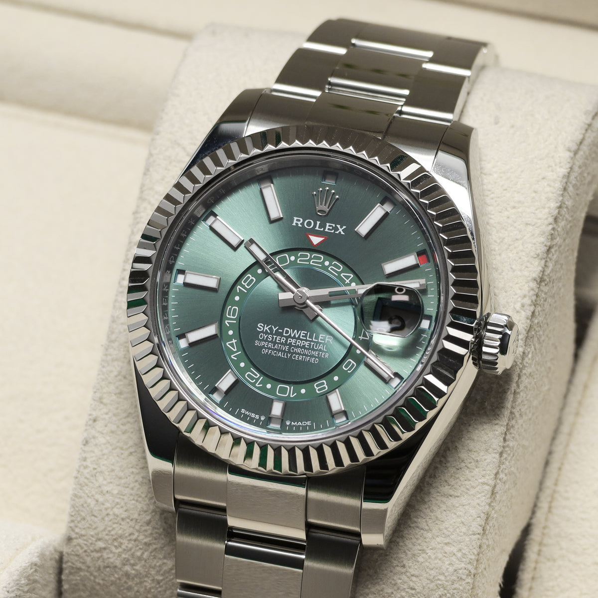 Rolex Sky Dweller 2024 Complete 42mm Oystersteel Green Dial Fluted Bezel Oyster Bracelet 336934