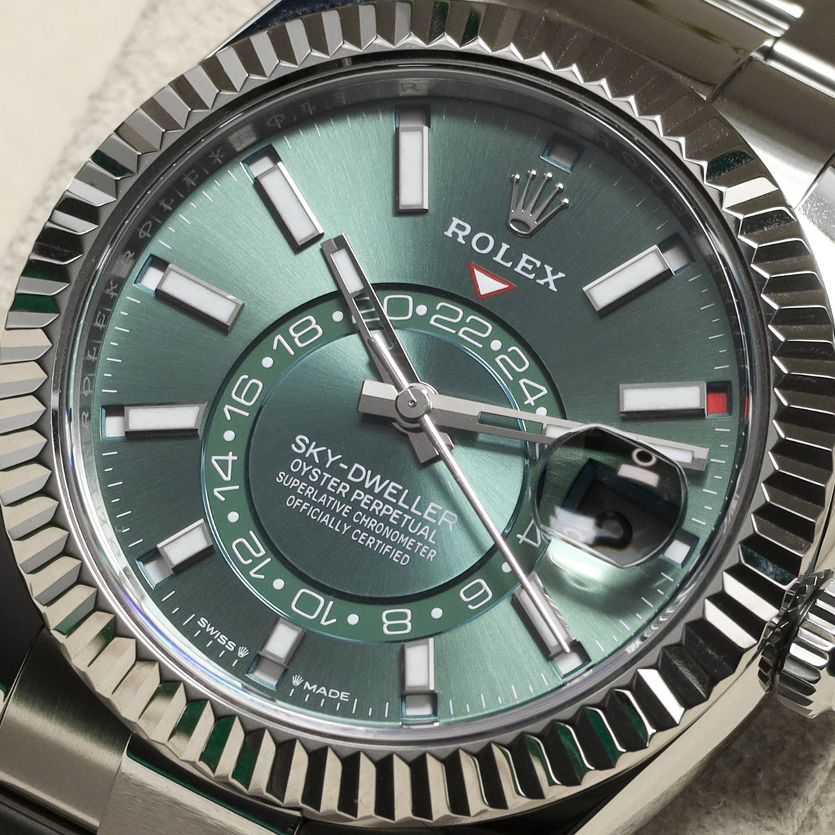 Rolex Sky Dweller 2024 Complete 42mm Oystersteel Green Dial Fluted Bezel Oyster Bracelet 336934