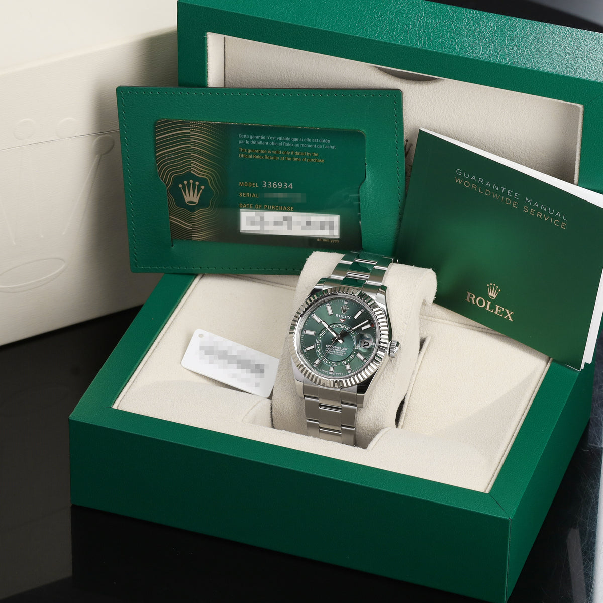 Rolex Sky Dweller 2024 Complete 42mm Oystersteel Green Dial Fluted Bezel Oyster Bracelet 336934