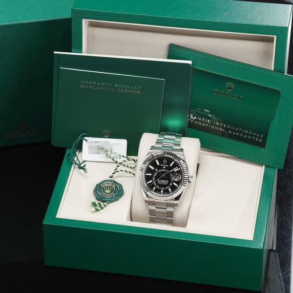 Rolex Sky Dweller 2025 Complete 42mm Oystersteel and White Gold Black Dial White Gold Fluted Ring Command Bezel Oystersteel Oyster Bracelet with Folding Oysterclasp 336934