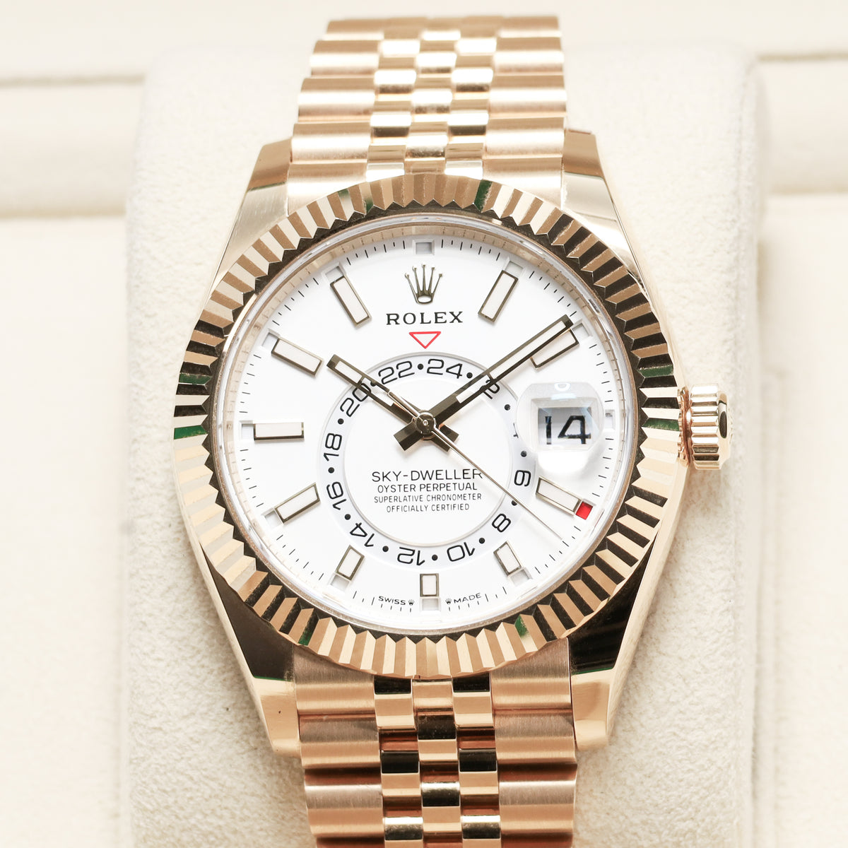 Rolex Sky Dweller Complete 2024 18k Yellow Gold White Dial 18k Yellow Gold Fluted Ring Command Bezel 18k Yellow Gold Jubilee Bracelet 336938