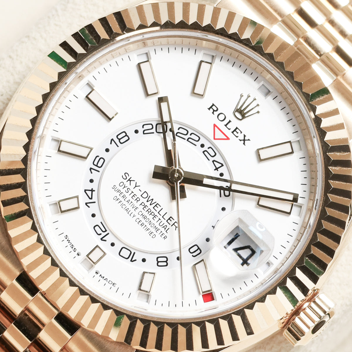 Rolex Sky Dweller Complete 2024 18k Yellow Gold White Dial 18k Yellow Gold Fluted Ring Command Bezel 18k Yellow Gold Jubilee Bracelet 336938