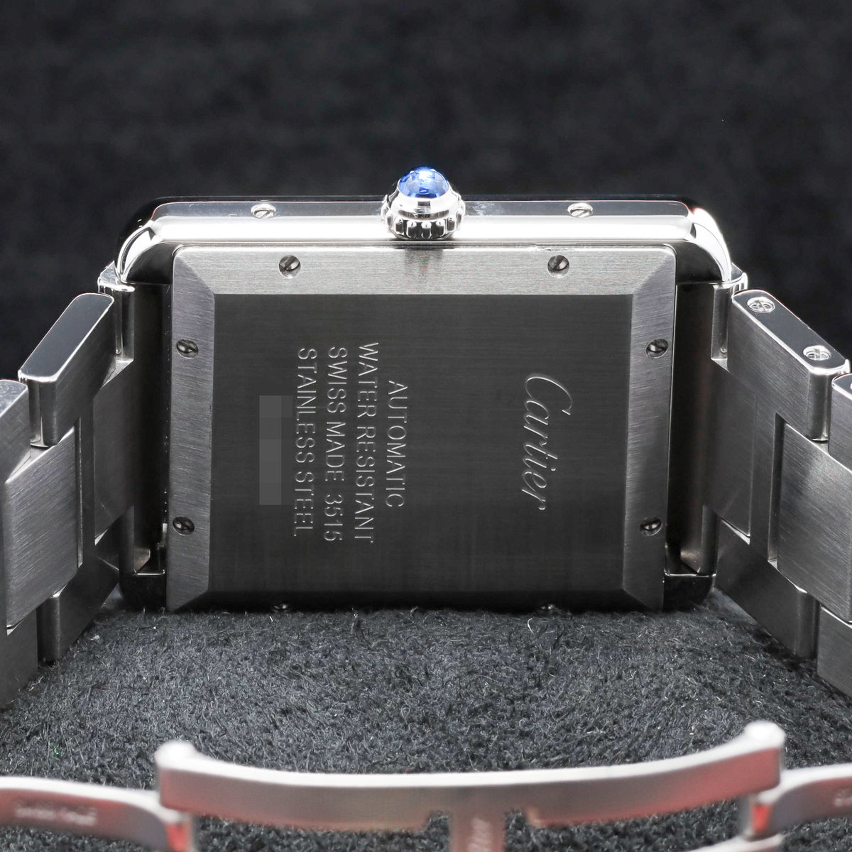 Cartier Tank 31mm Stainless Steel White with Black Roman Numerals Dial Silver-Tone Stainless Steel Bezel Black Leather Strap with Stainless Steel Folding Deployant Clasp 3515