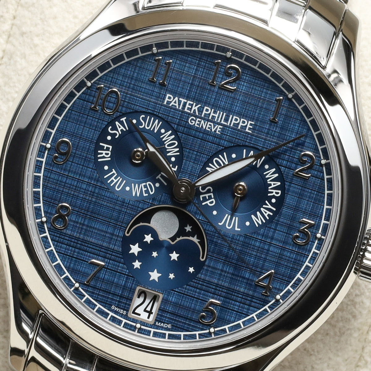 Patek Philippe Annual Calendar Moon Phases Complications 2021 Complete 38mm Steel Case Blue Dial Steel Bezel Steel Bracelet 4947/1A-001