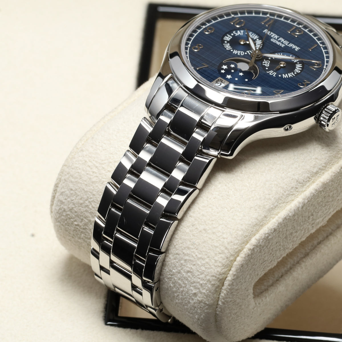 Patek Philippe Annual Calendar Moon Phases Complications 2021 Complete 38mm Steel Case Blue Dial Steel Bezel Steel Bracelet 4947/1A-001