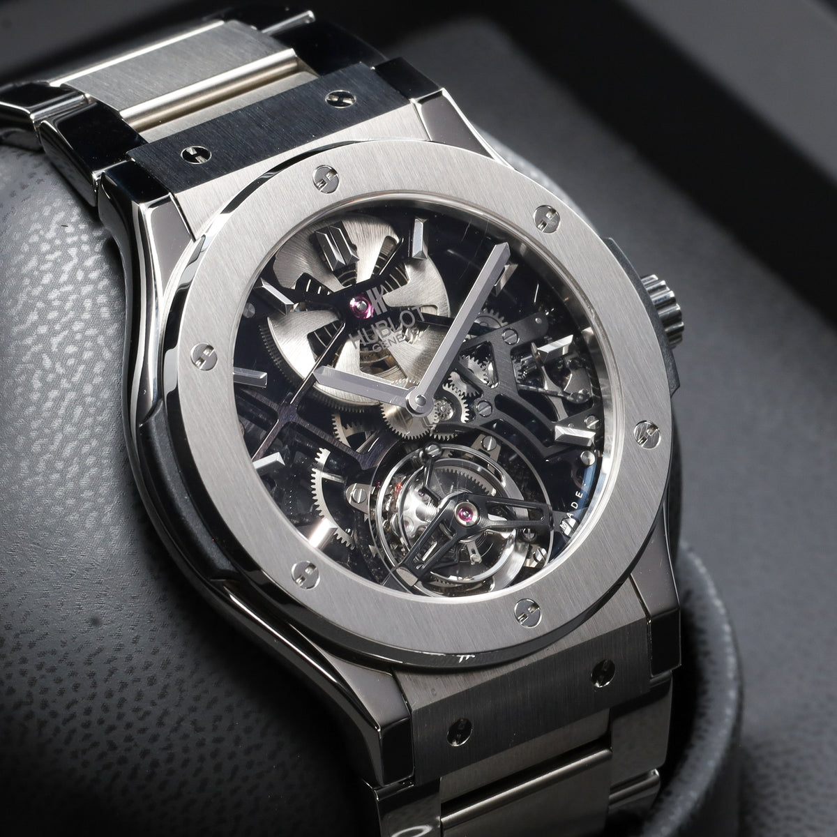 Hublot Classic Fusion Tourbillon Skeleton Limited 99pcs 45mm Titanium Case Skeleton Dial Steel Bezel Titanium Bracelet 505.NX.0170.LR