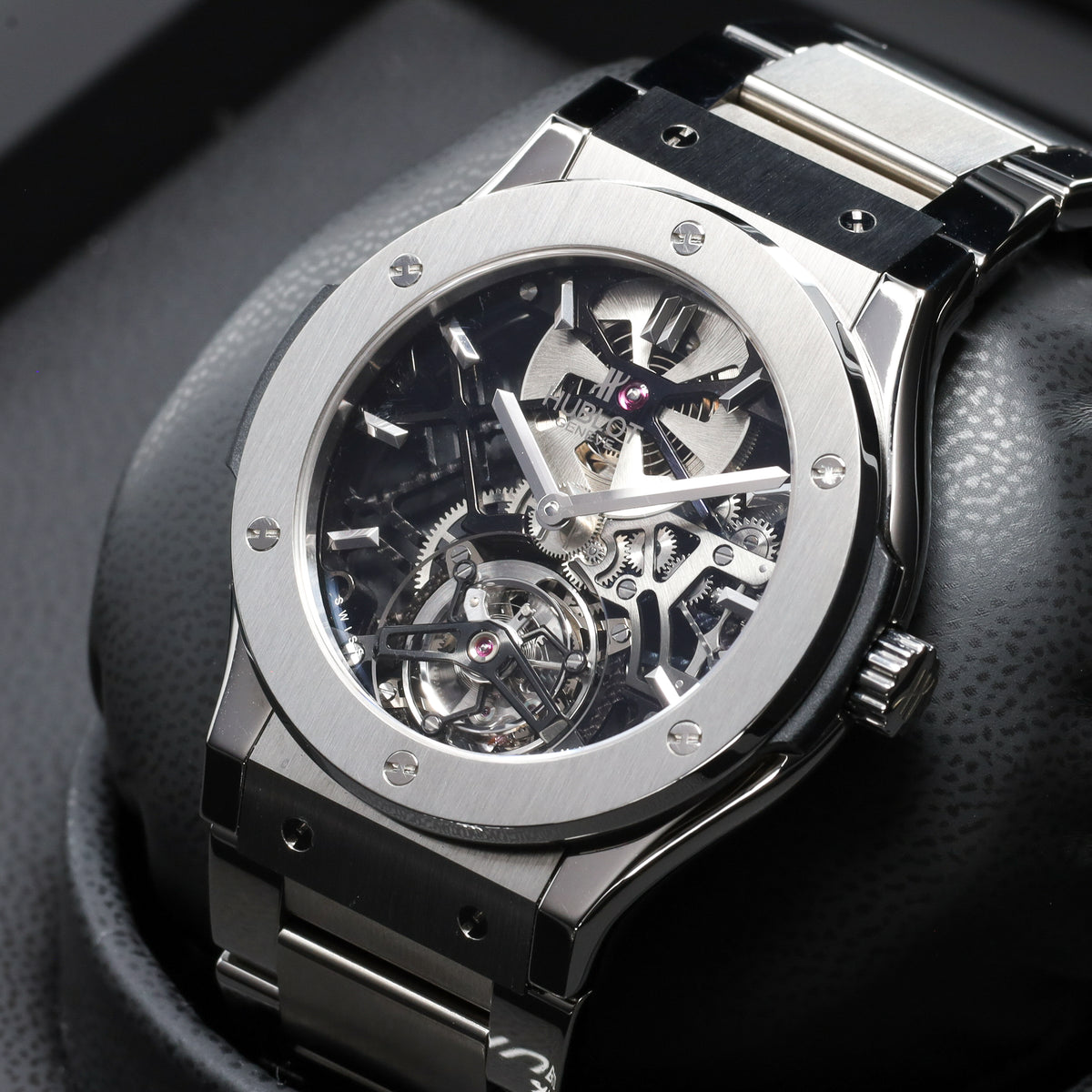 Hublot Classic Fusion Tourbillon Skeleton Limited 99pcs 45mm Titanium Case Skeleton Dial Steel Bezel Titanium Bracelet 505.NX.0170.LR