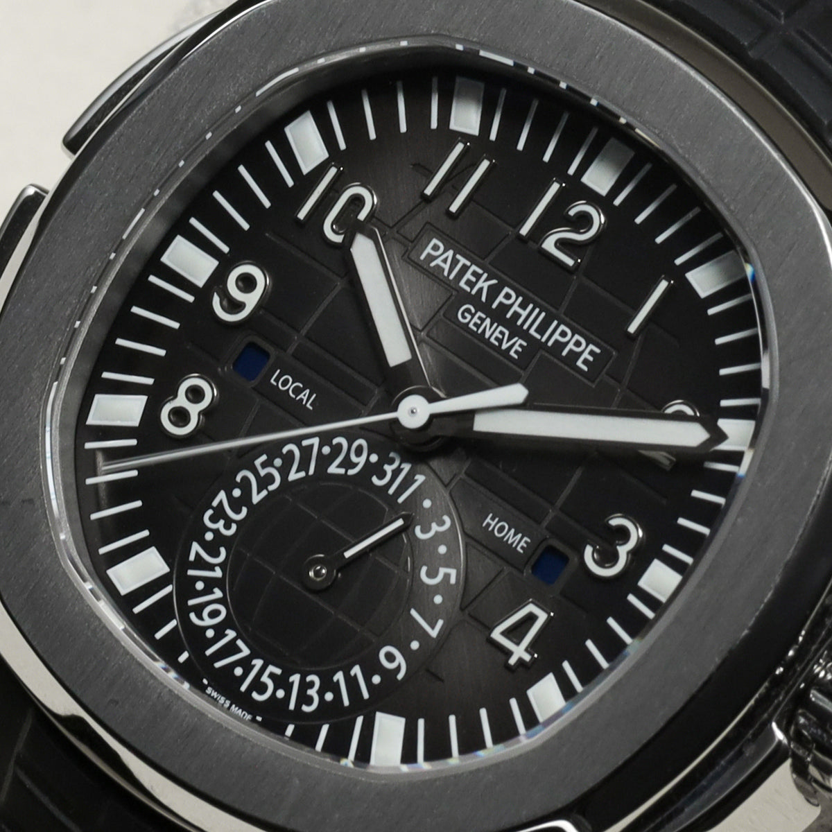 Patek Aquanaut Travel Time 2017 Complete 40.8mm Stainless Steel Black with Orange GMT Accents Dial Stainless Steel Bezel Black Tropical Rubber Strap 5164A