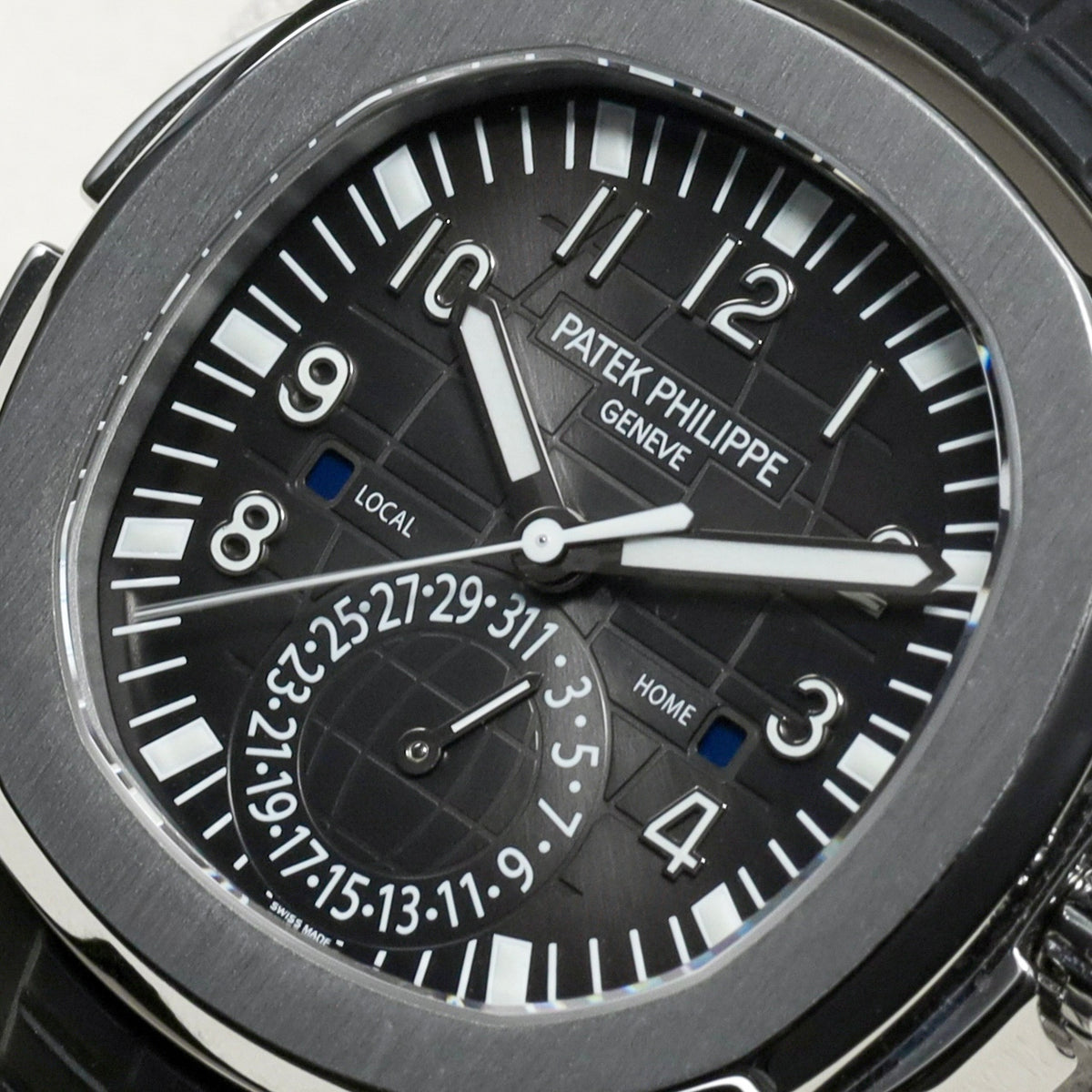 Patek Philippe Aquanaut Travel Time 2017 Complete 40.8mm Stainless Steel Black with Orange GMT Accents Dial Stainless Steel Bezel Black Tropical Rubber Strap 5164A