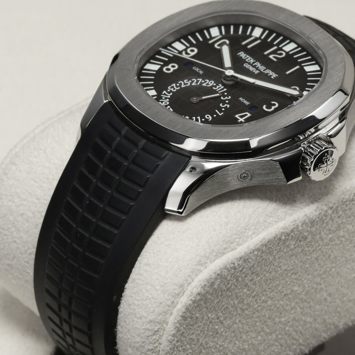 Patek Aquanaut Travel Time 2017 Complete 40.8mm Stainless Steel Black with Orange GMT Accents Dial Stainless Steel Bezel Black Tropical Rubber Strap 5164A