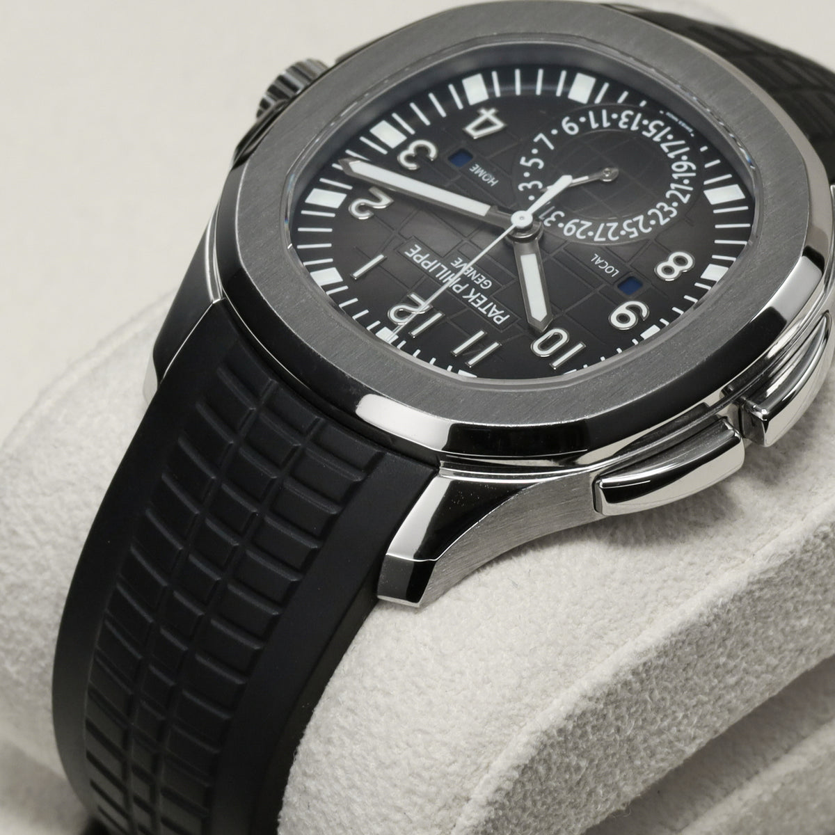 Patek Aquanaut Travel Time 2017 Complete 40.8mm Stainless Steel Black with Orange GMT Accents Dial Stainless Steel Bezel Black Tropical Rubber Strap 5164A