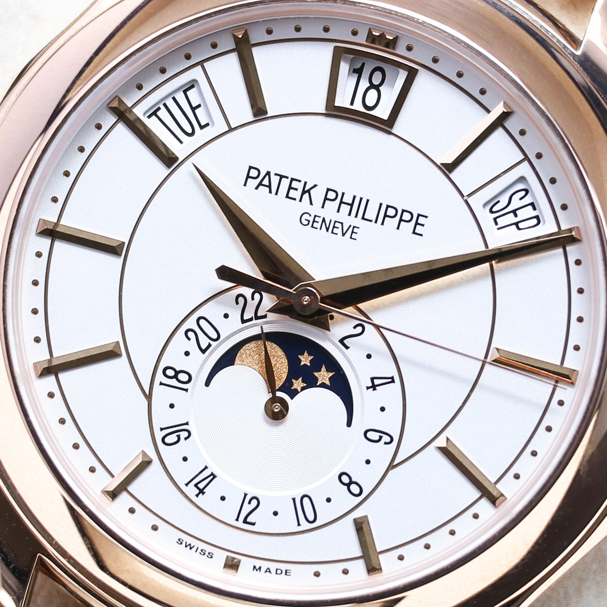 Patek Annual Calendar 2018 Complete 40mm 18k Rose Gold White Dial Rose Gold Bezel Black Alligator Leather Strap 5205R