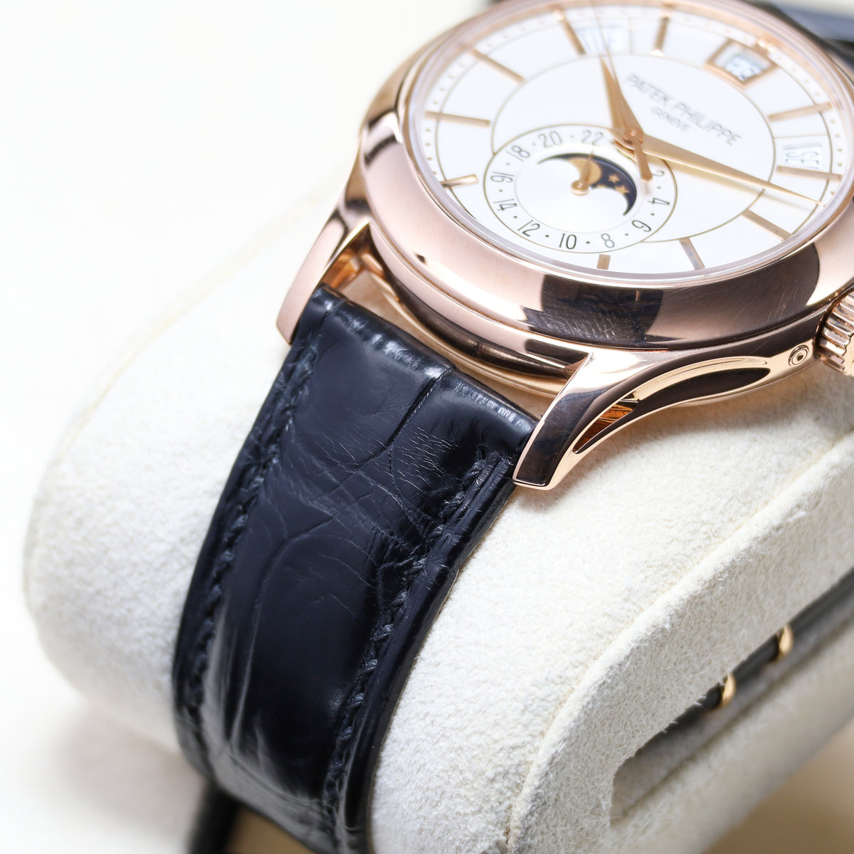 Patek Annual Calendar 2018 Complete 40mm 18k Rose Gold White Dial Rose Gold Bezel Black Alligator Leather Strap 5205R