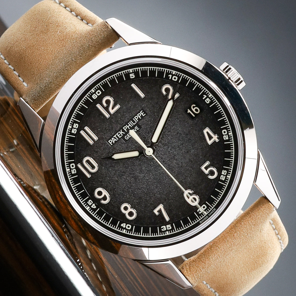 Patek Philippe Calatrava 2025 Complete 40mm White Gold Charcoal Gray Dial Calfskin Beige Strap 5226G-001