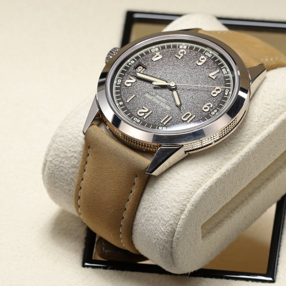 Patek Philippe Calatrava 2025 Complete 40mm White Gold Charcoal Gray Dial Calfskin Beige Strap 5226G-001