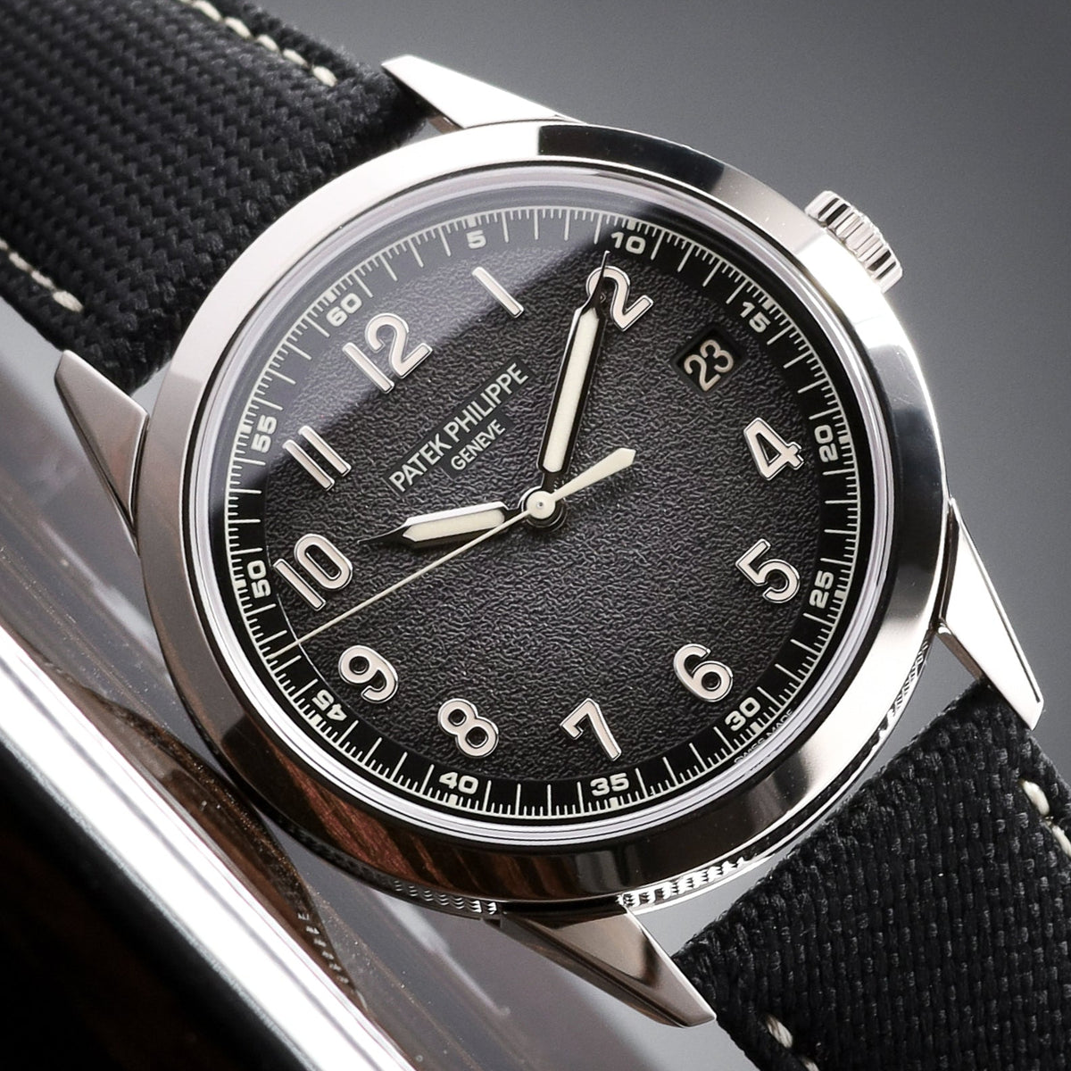 Patek Philippe Calatrava Complete 40mm White Gold Charcoal Gray Dial Calfskin Beige Strap 5226G-001