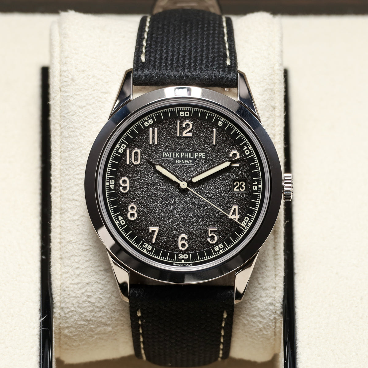 Patek Philippe Calatrava Complete 40mm White Gold Charcoal Gray Dial Calfskin Beige Strap 5226G-001