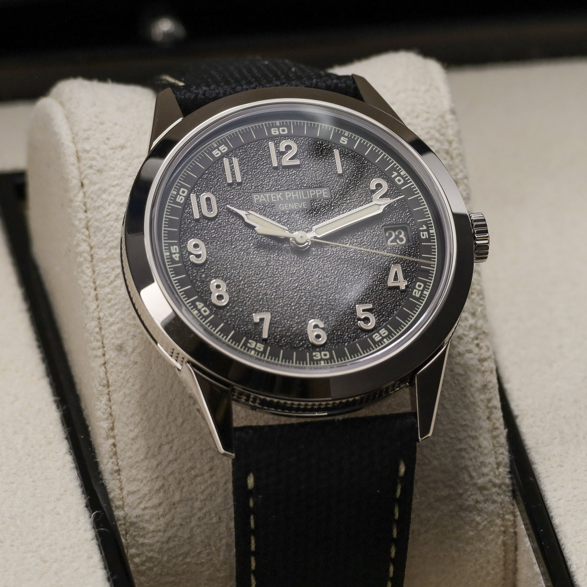 Patek Philippe Calatrava Complete 40mm White Gold Charcoal Gray Dial Calfskin Beige Strap 5226G-001