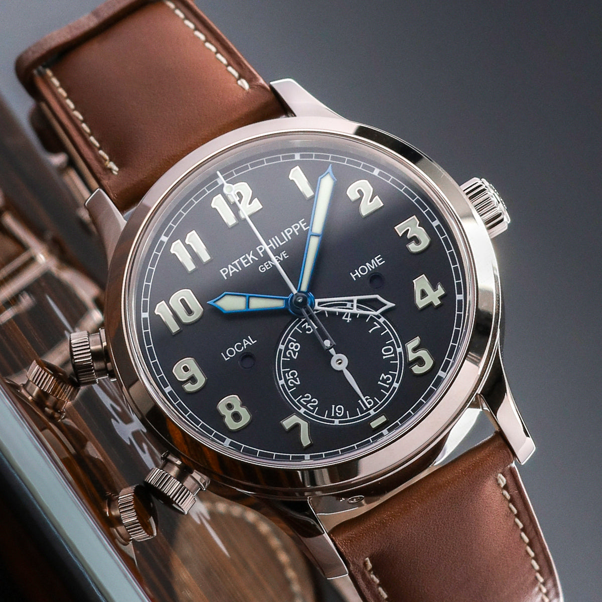 Patek Philippe Calatrava 2025 Complete 42mm 18k White Gold Blue Dial 18k White Gold Bezel Brown Leather Strap 5524G-001