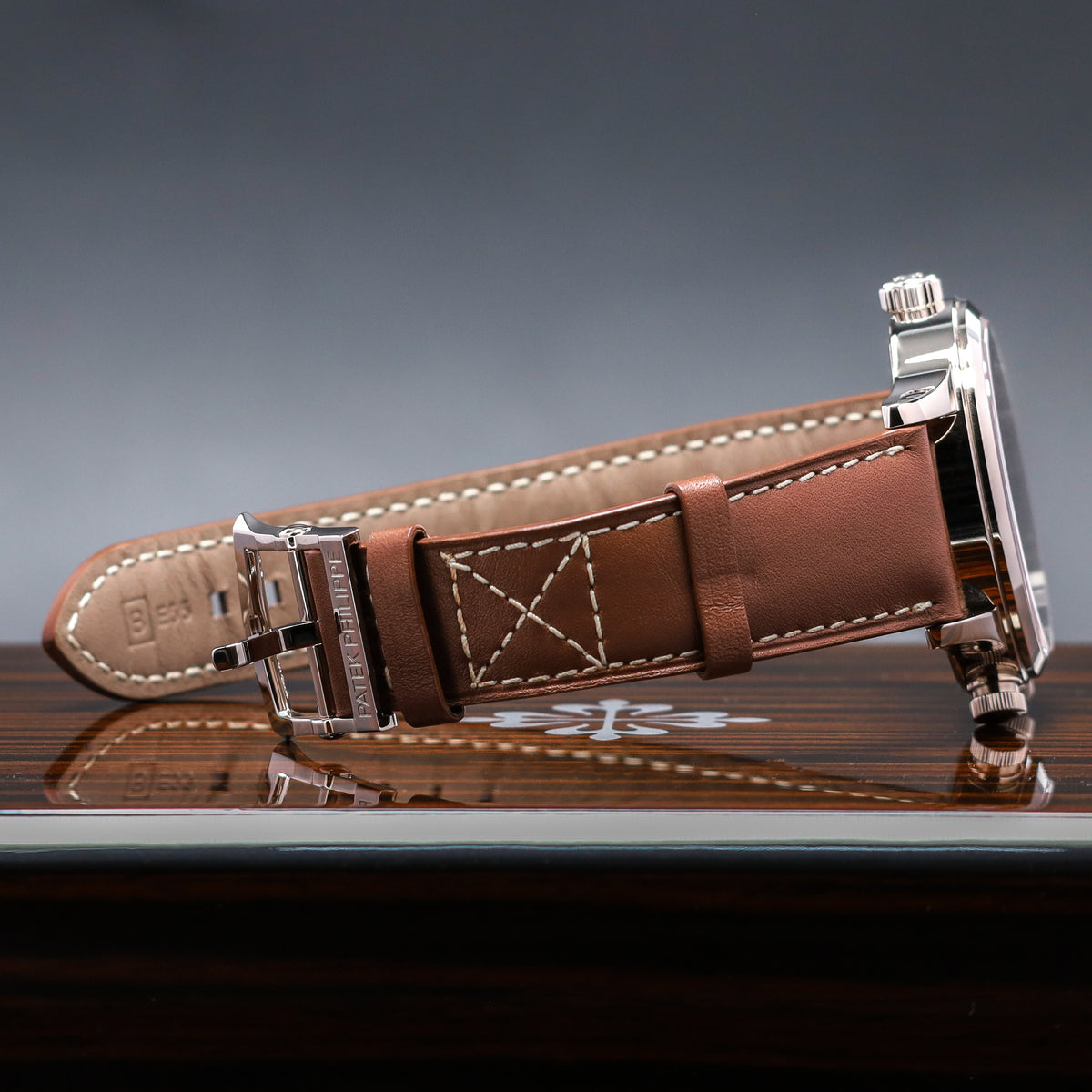 Patek Philippe Calatrava 2025 Complete 42mm 18k White Gold Blue Dial 18k White Gold Bezel Brown Leather Strap 5524G-001