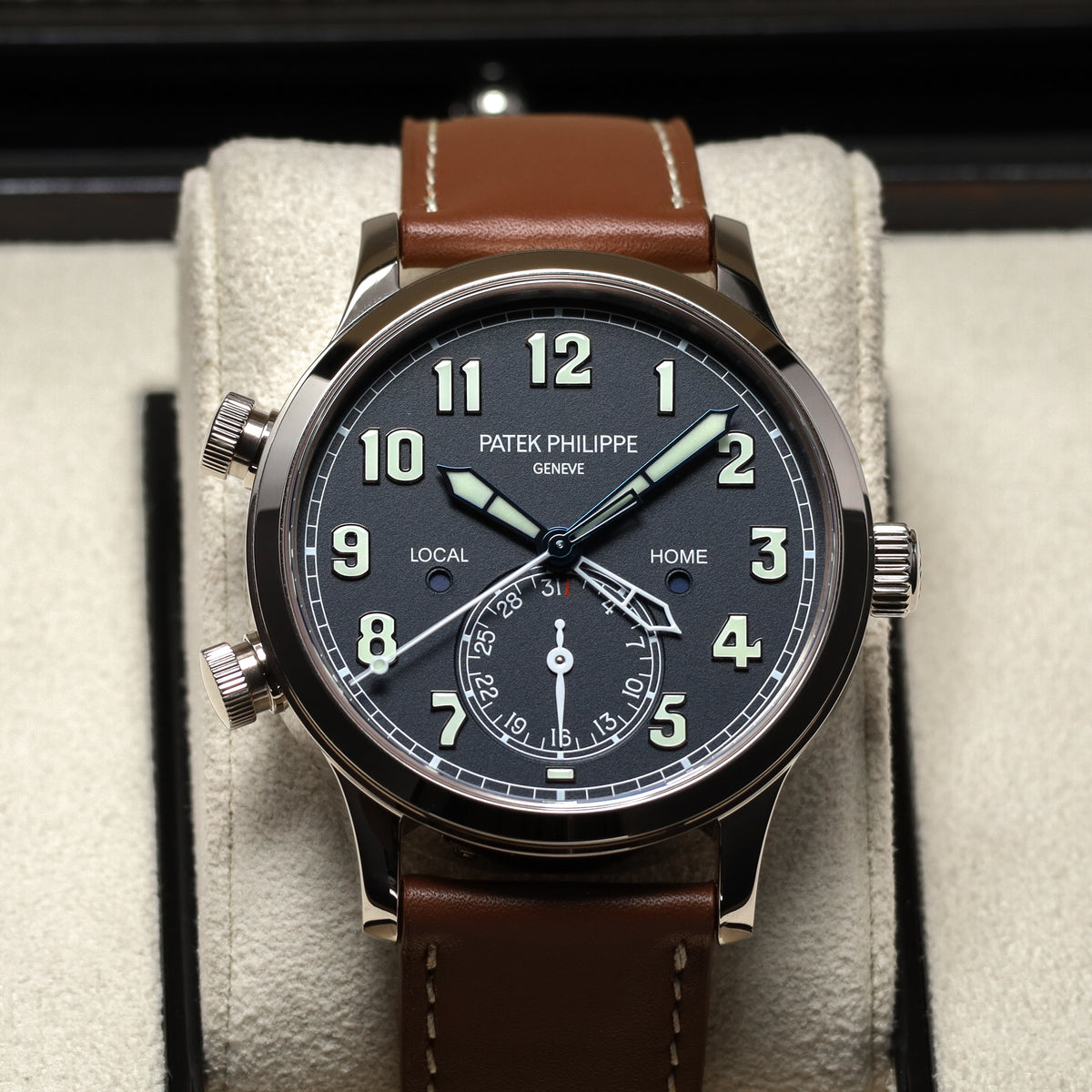 Patek Philippe Calatrava 2025 Complete 42mm 18k White Gold Blue Dial 18k White Gold Bezel Brown Leather Strap 5524G-001