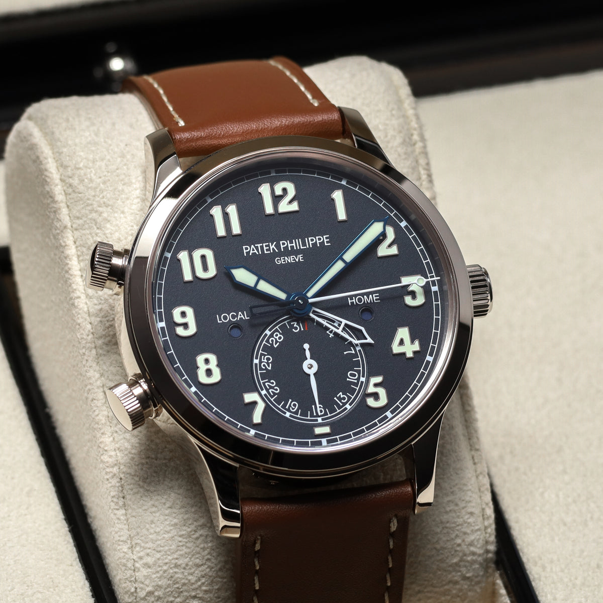 Patek Philippe Calatrava 2025 Complete 42mm 18k White Gold Blue Dial 18k White Gold Bezel Brown Leather Strap 5524G-001