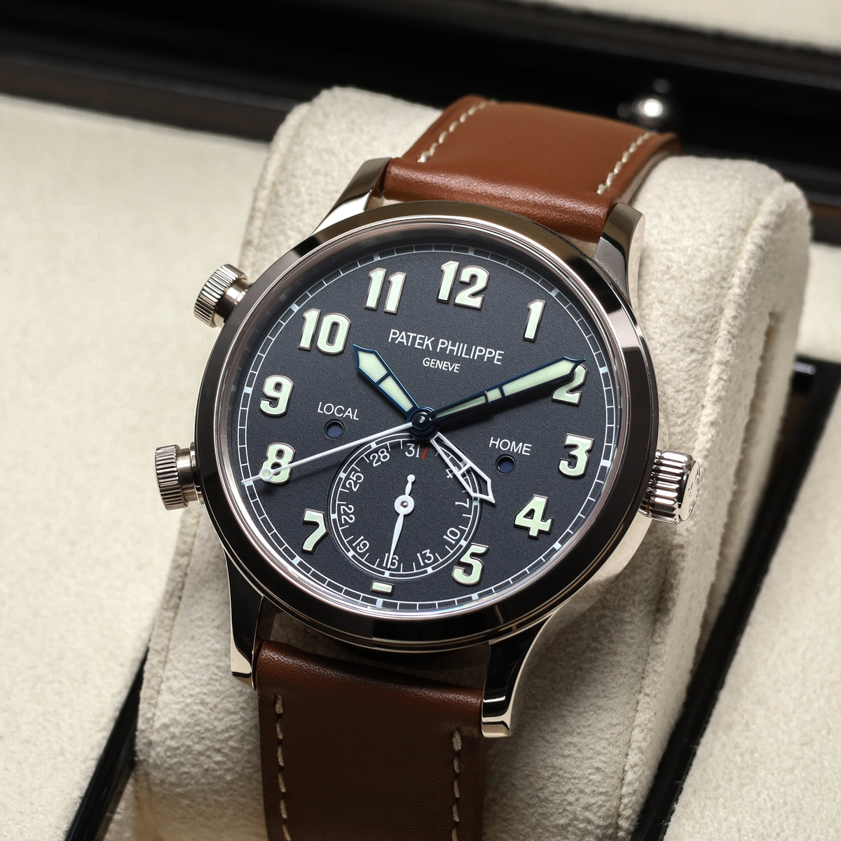 Patek Philippe Calatrava 2025 Complete 42mm 18k White Gold Blue Dial 18k White Gold Bezel Brown Leather Strap 5524G-001
