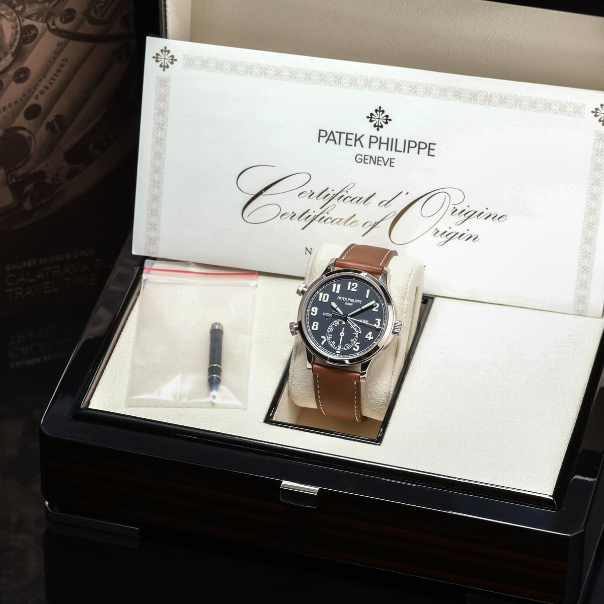 Patek Philippe Calatrava 2025 Complete 42mm 18k White Gold Blue Dial 18k White Gold Bezel Brown Leather Strap 5524G-001