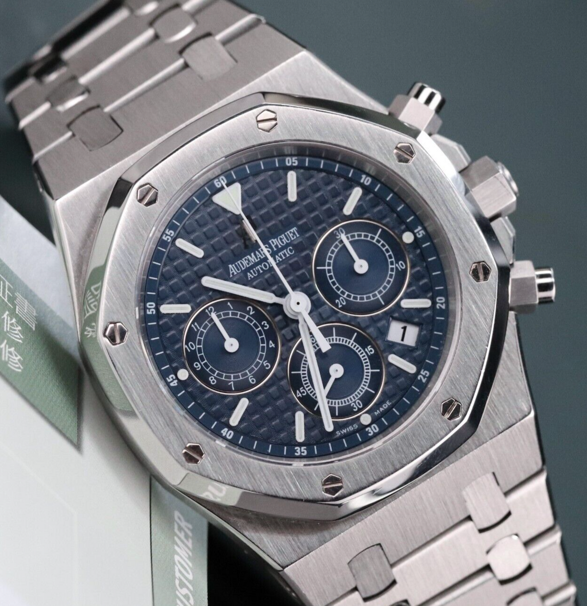 Audemars Piguet Royal Oak Chrono 39mm Blue White Dial RARE 26300ST - Box & Paper