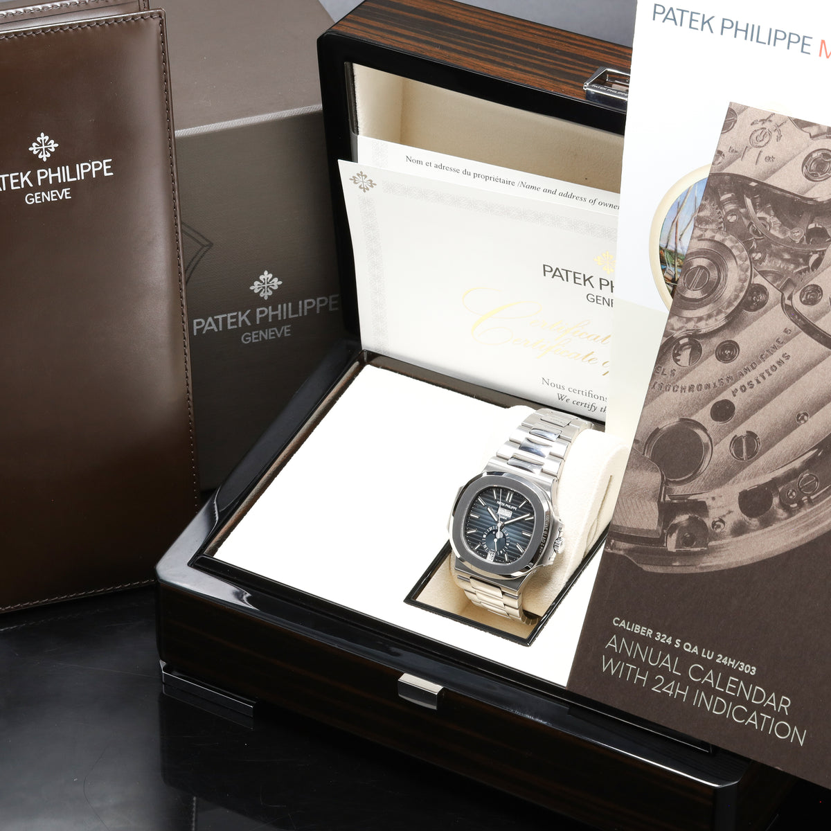 Patek Philippe Nautilus Complete 40mm Stainless Steel Blue Dial Rounded Octagonal Bezel Integrated Nautilus Bracelet 57261A