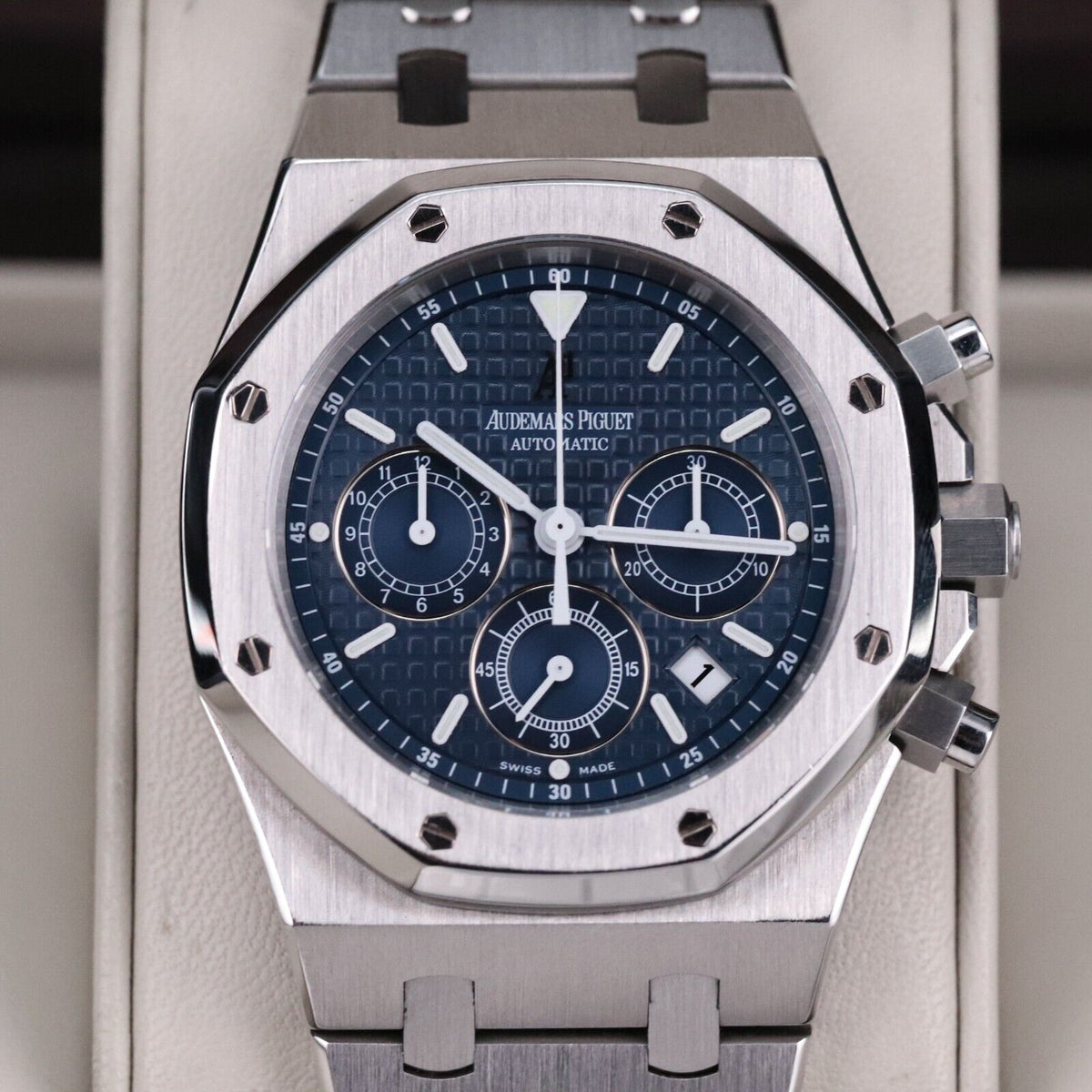 Audemars Piguet Royal Oak Chrono 39mm Blue White Dial RARE 26300ST - Box & Paper