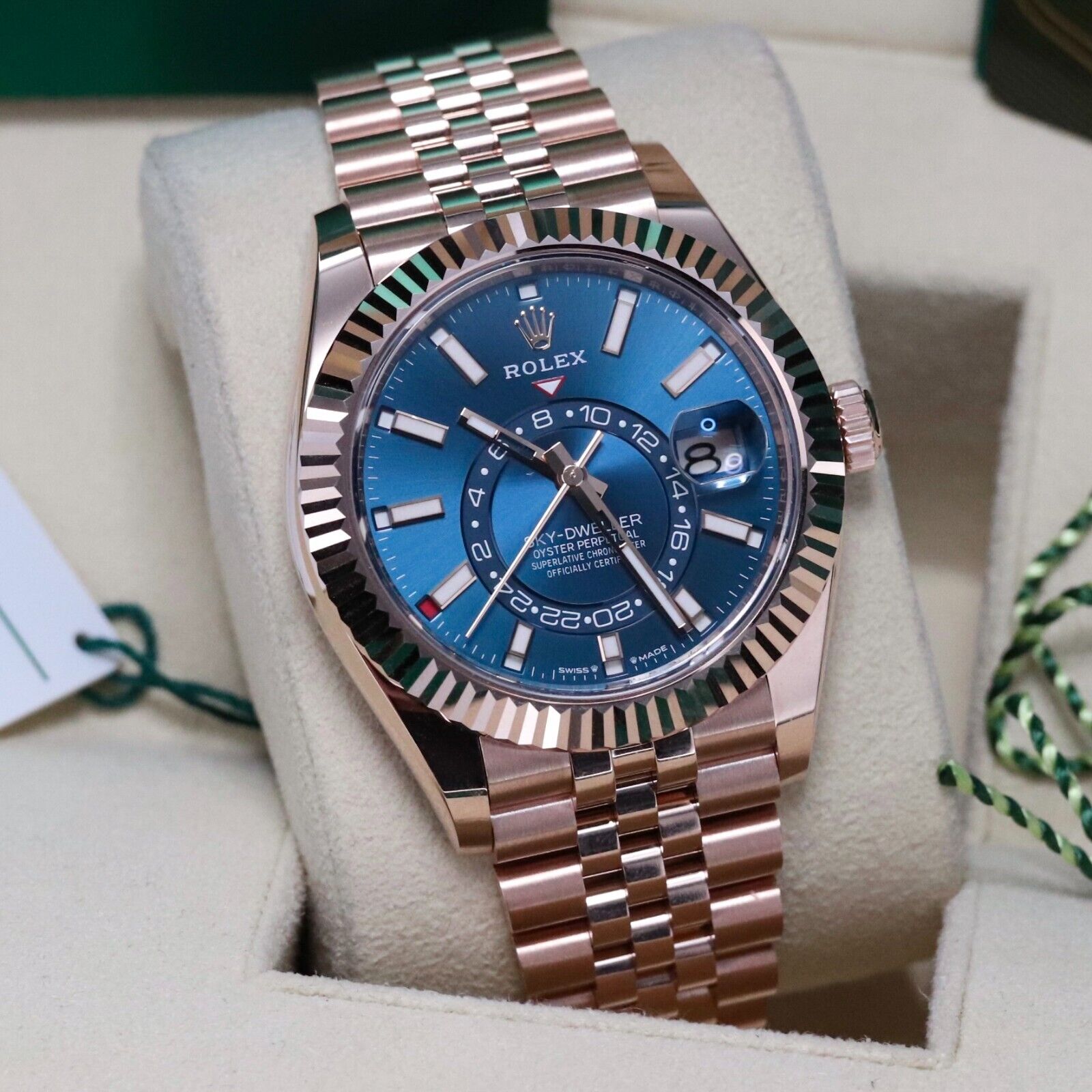 Rolex Sky-Dweller Blue Dial Rose Gold Sunburst 42mm Jubilee Fluted