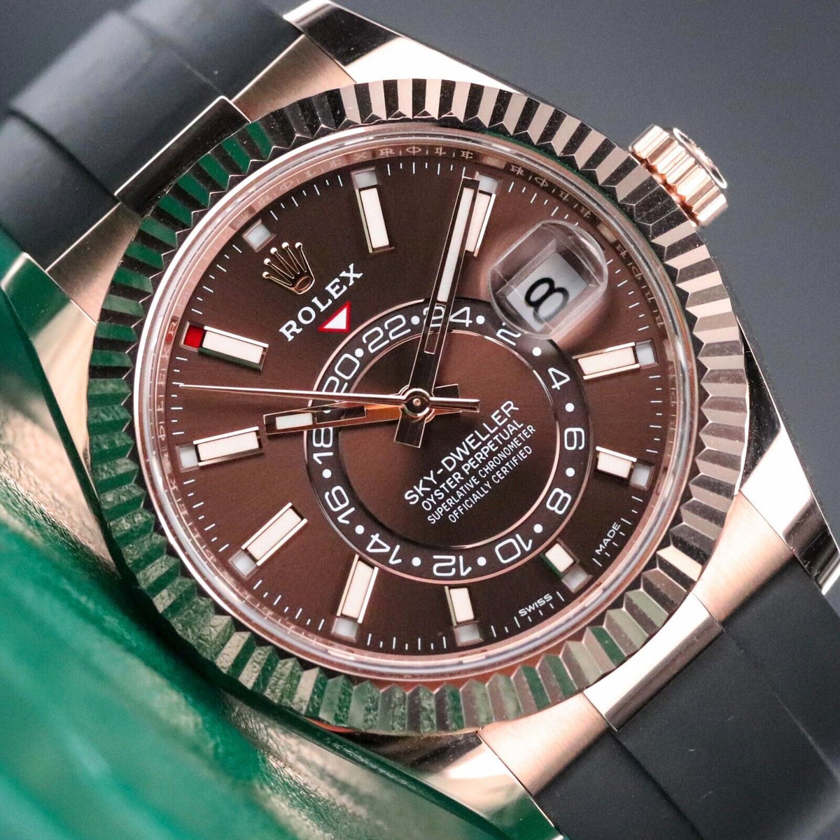 Rolex Sky-Dweller Chocolate Rose Gold Brown Dial 42mm Oyster Flex Rubber 326235