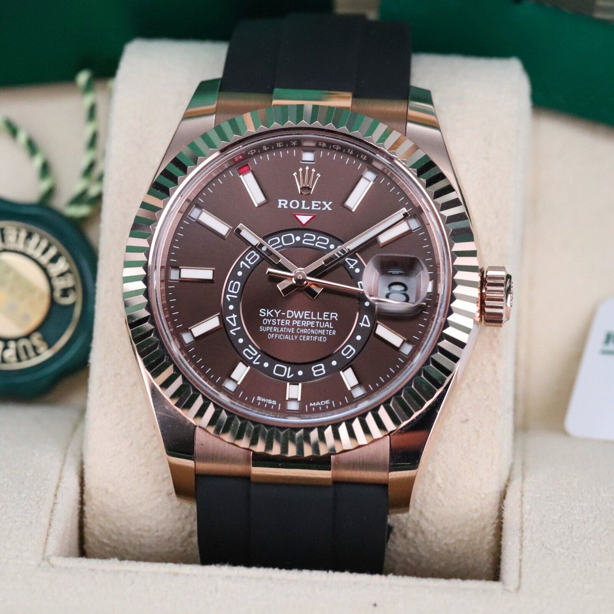 Rolex Sky-Dweller Chocolate Rose Gold Brown Dial 42mm Oyster Flex Rubber 326235