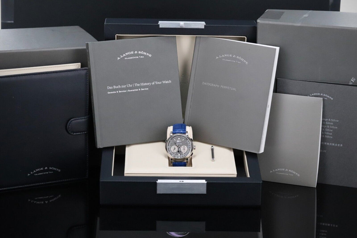 A Lange & Sohne Datograph Perpetual 41mm Platinum Moonphase Blue Date 410.038E