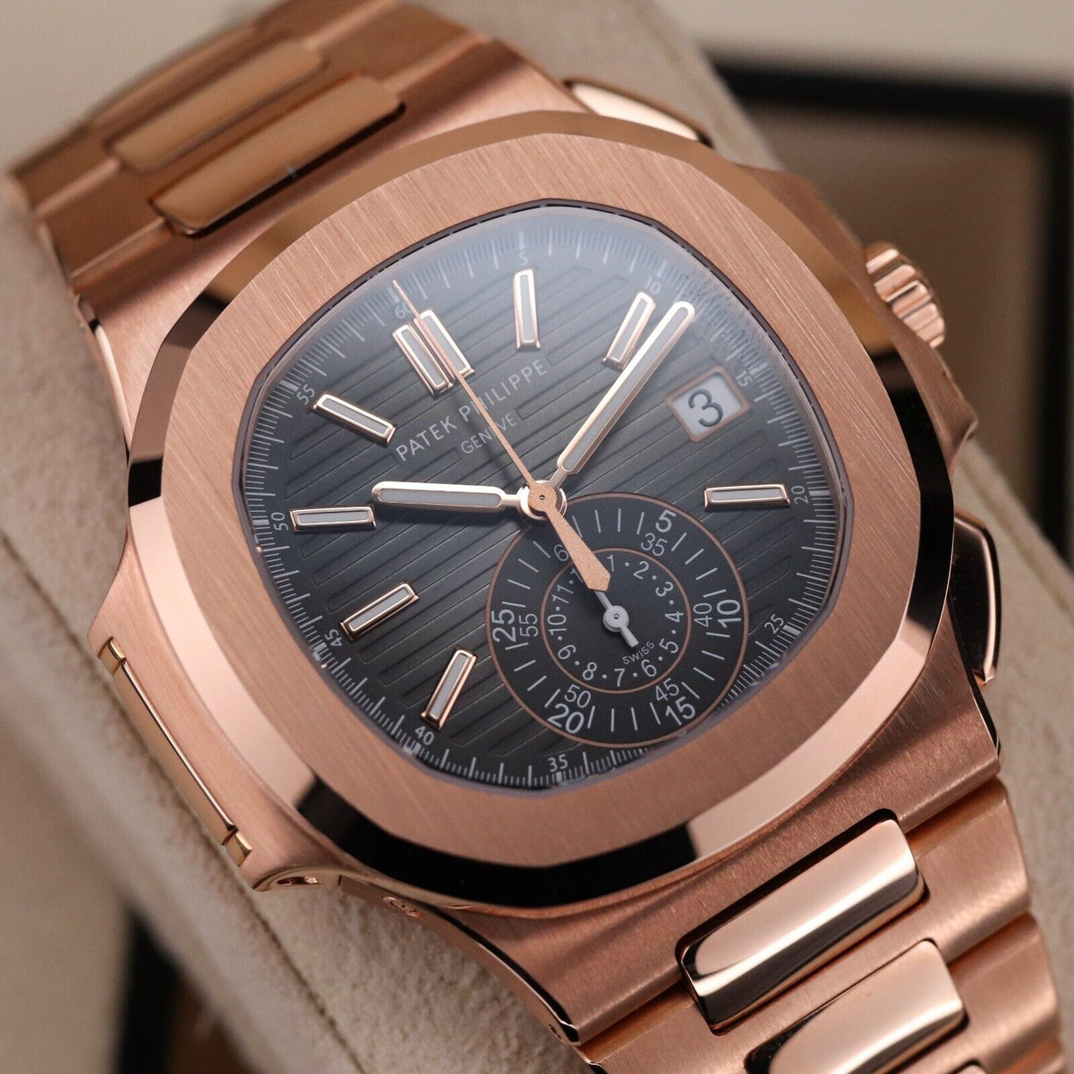 Patek Philippe Nautilus 5980-1R DISCONTINUED 40mm Rose Gold Black Dial Full Set