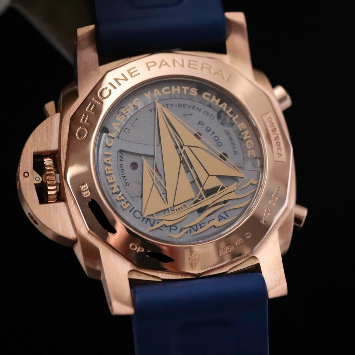 Panerai Luminor Yachts Challenge 44mm Flyback Chrono Rose Gold Blue PAM01020 B&P