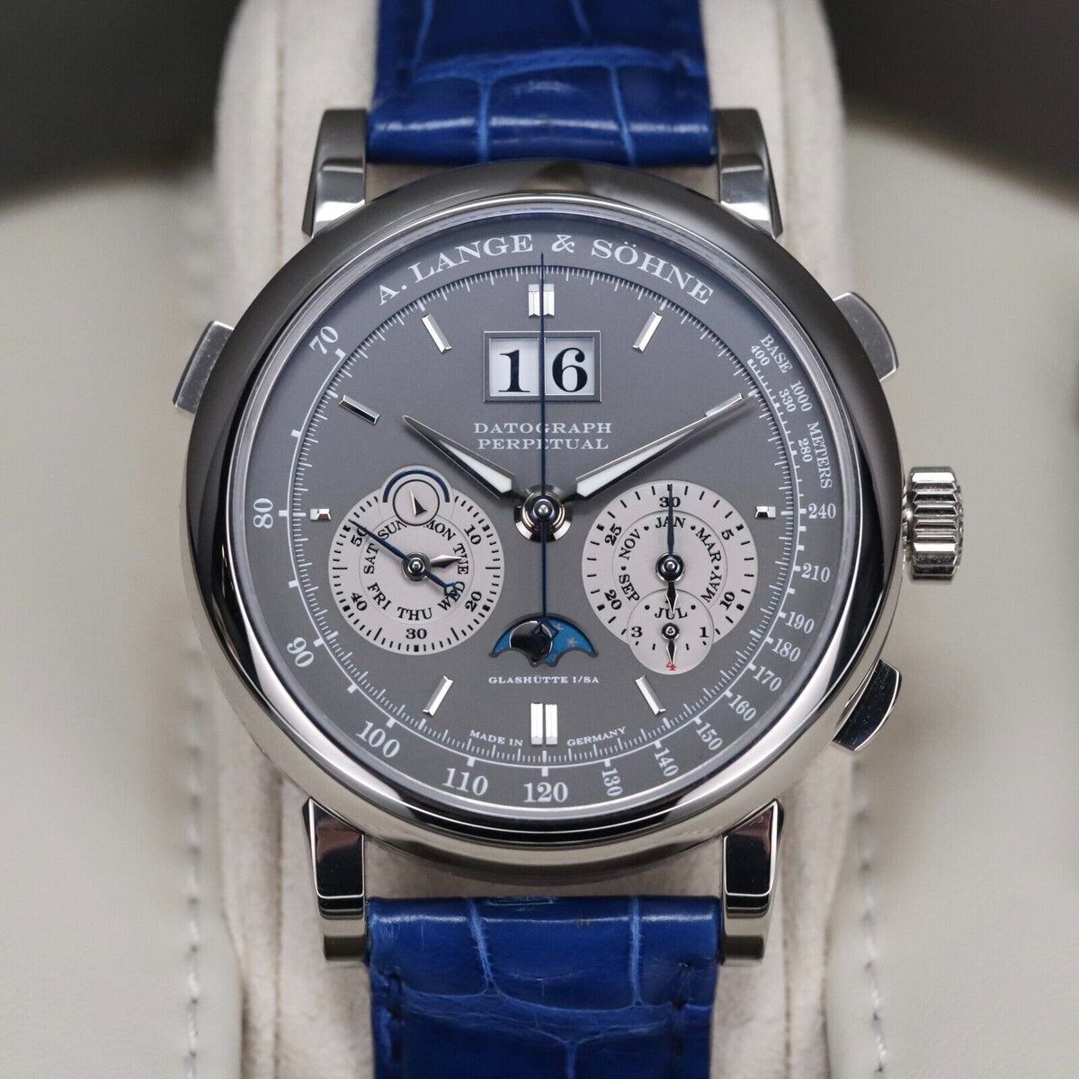 A Lange & Sohne Datograph Perpetual 41mm Platinum Moonphase Blue Date 410.038E