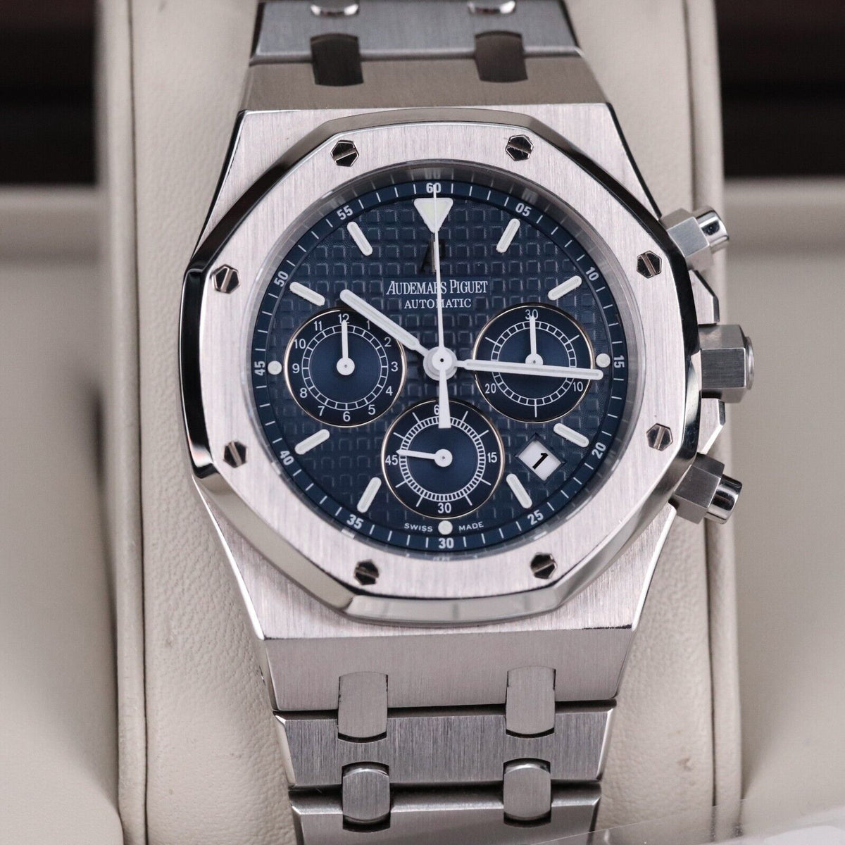 Audemars Piguet Royal Oak Chrono 39mm Blue White Dial RARE 26300ST - Box & Paper