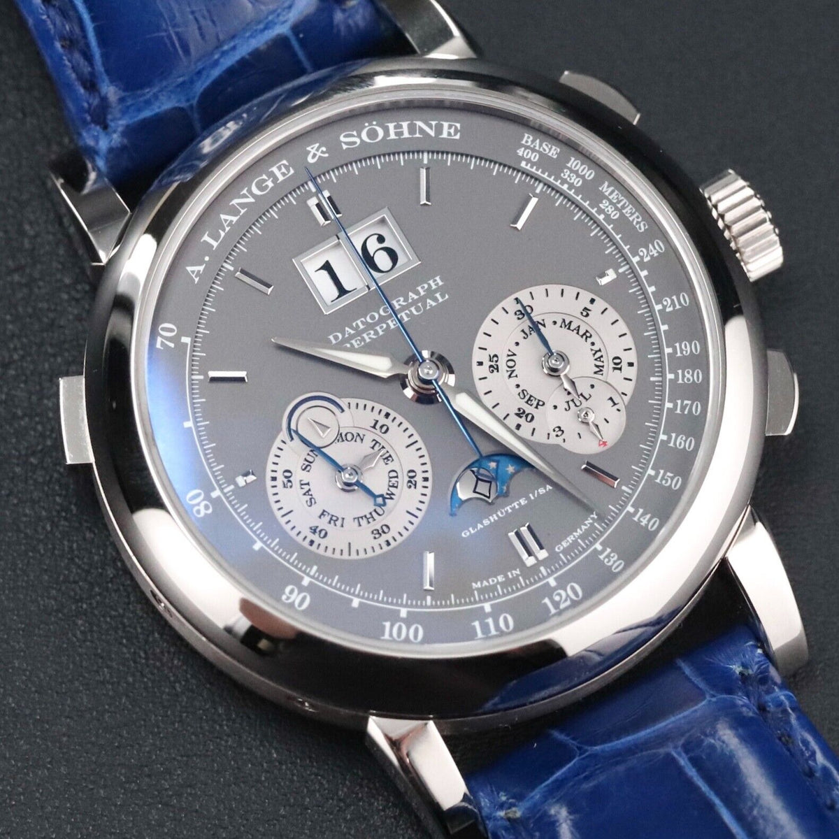 A Lange & Sohne Datograph Perpetual 41mm Platinum Moonphase Blue Date 410.038E