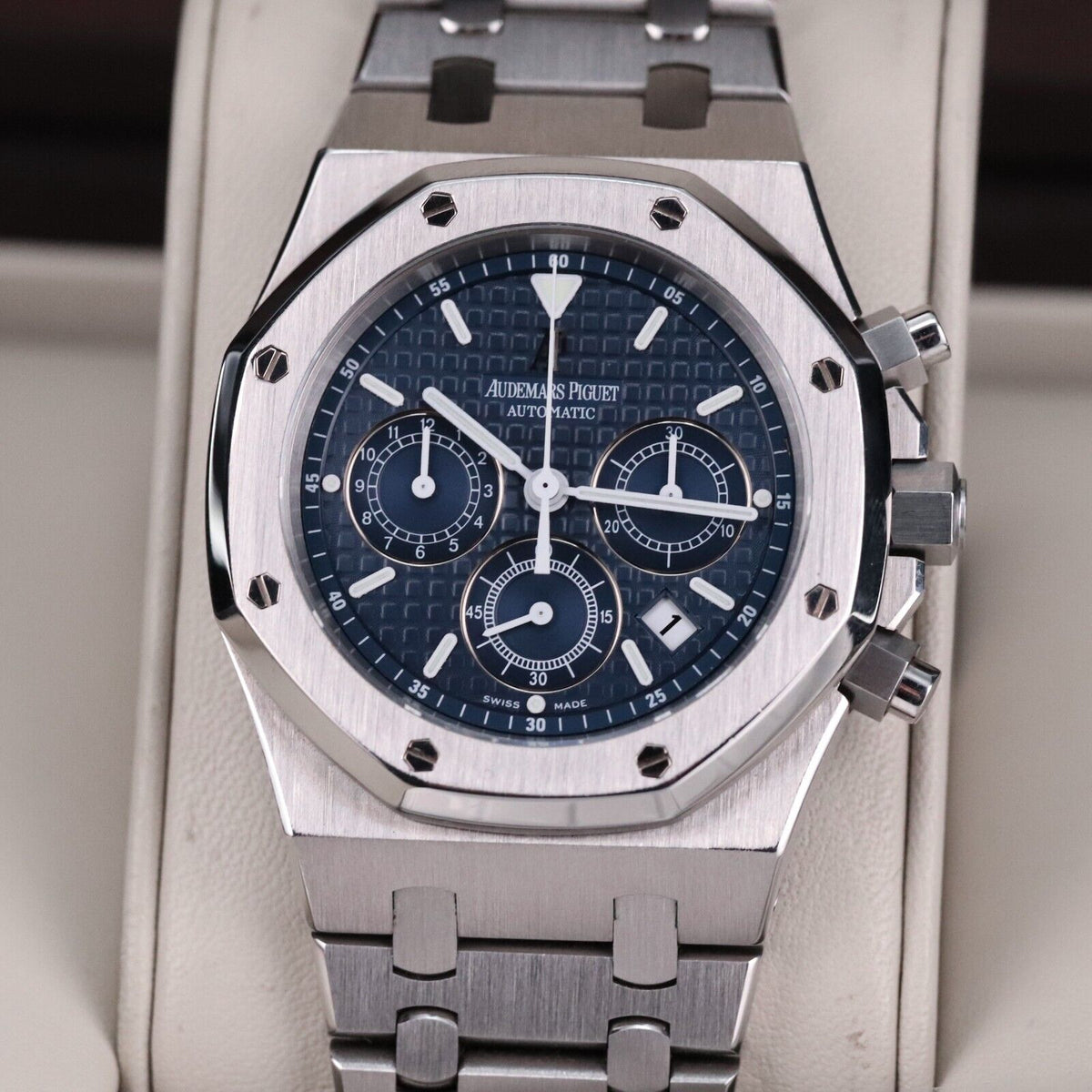 Audemars Piguet Royal Oak Chrono 39mm Blue White Dial RARE 26300ST - Box & Paper