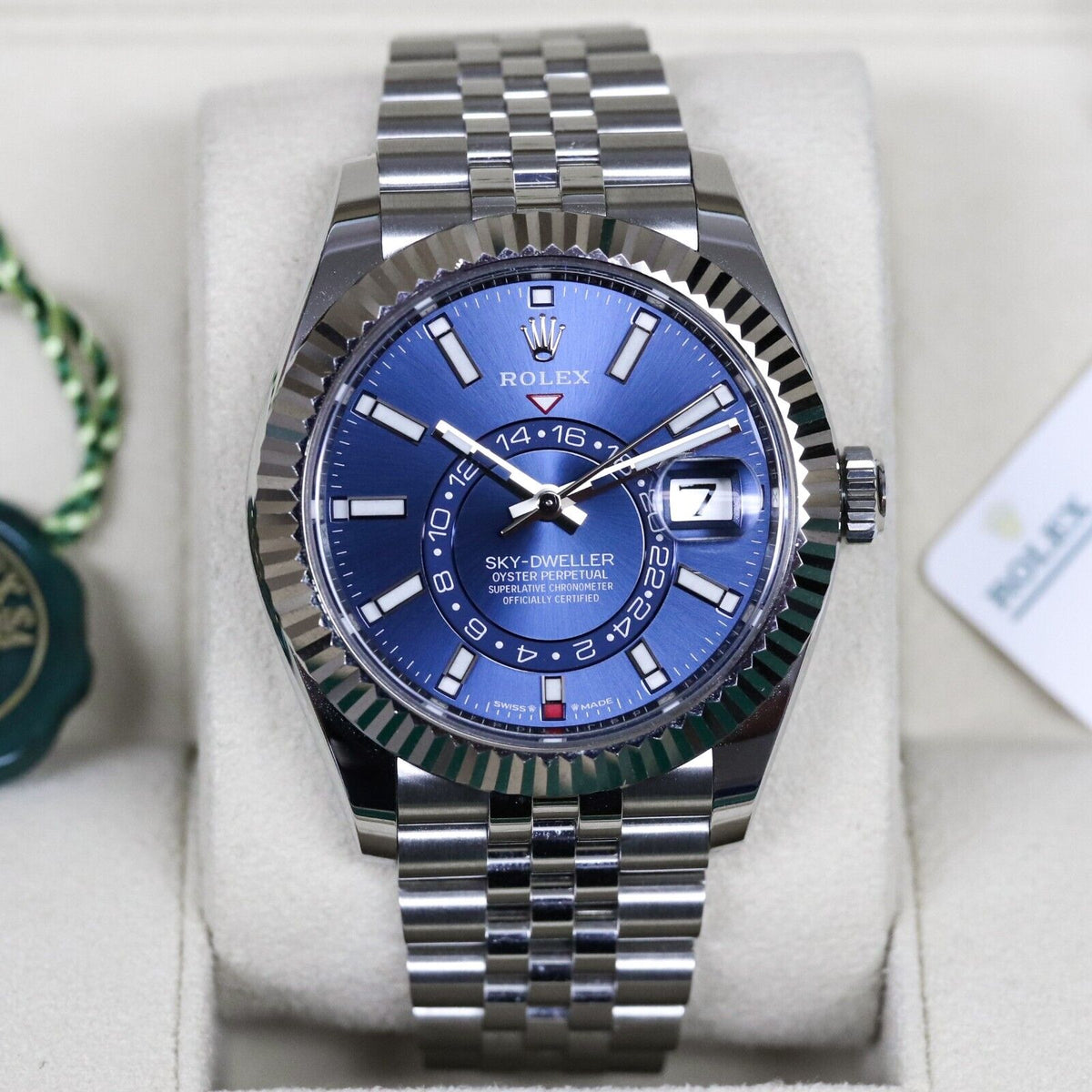 2023 Rolex Sky-Dweller 42mm Blue Dial Fluted Steel Jubilee 336934 - Complete