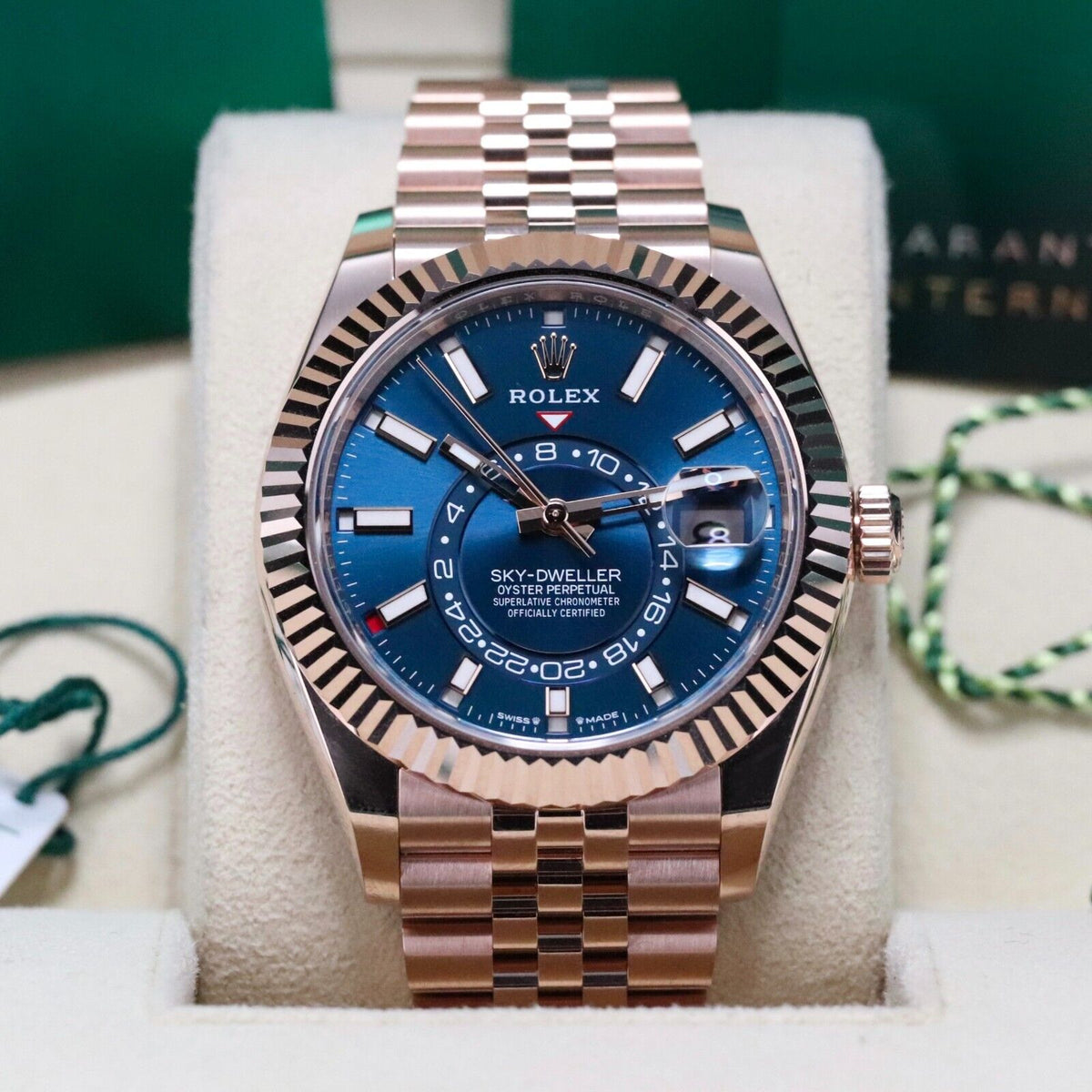 Rolex Sky-Dweller Blue Dial Rose Gold Sunburst 42mm Jubilee Fluted Sky 336935