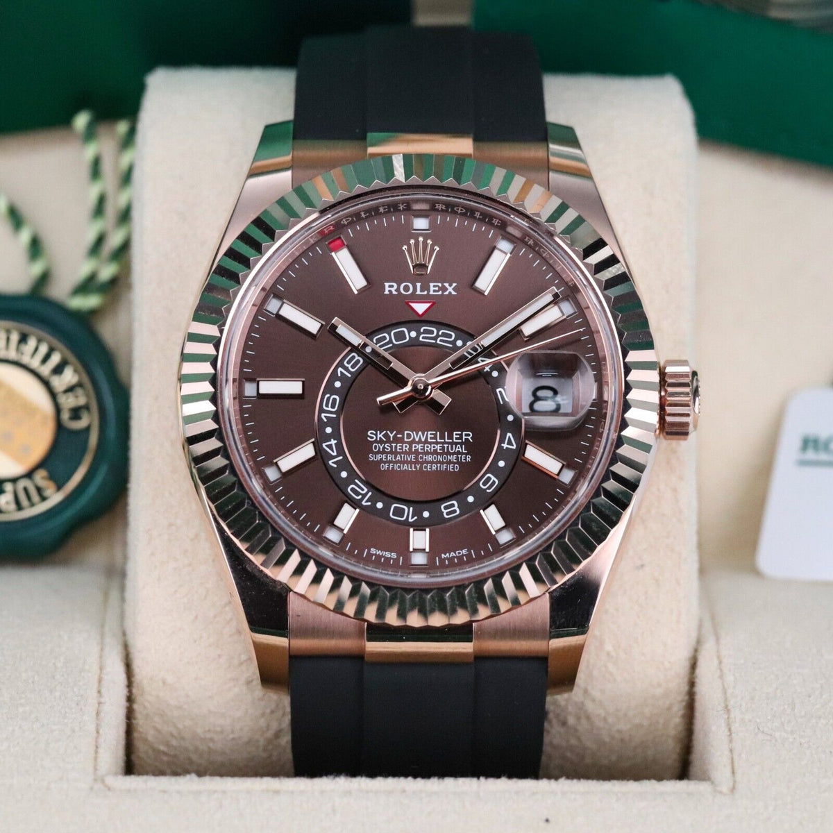 Rolex Sky-Dweller Chocolate Rose Gold Brown Dial 42mm Oyster Flex Rubber 326235