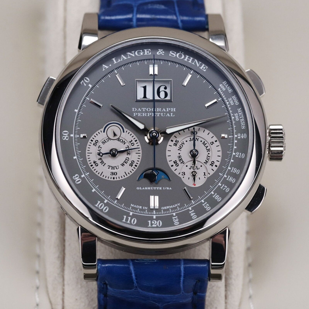 A Lange & Sohne Datograph Perpetual 41mm Platinum Moonphase Blue Date 410.038E