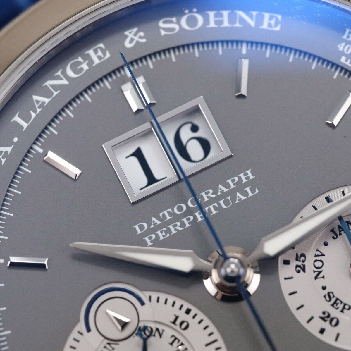 A Lange & Sohne Datograph Perpetual 41mm Platinum Moonphase Blue Date 410.038E