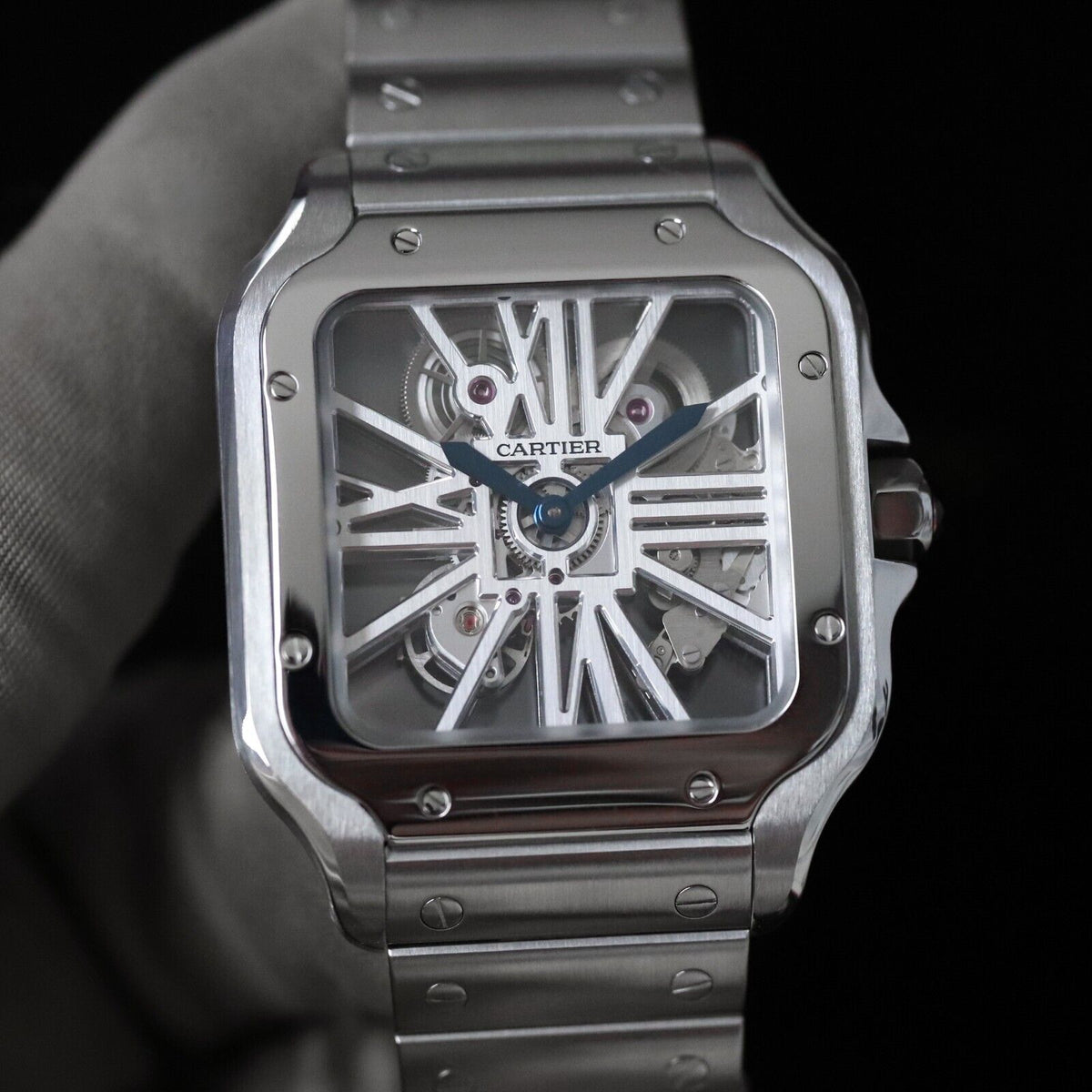 Cartier Santos De Cartier Skeleton Large Model 39.8mm Steel Sapphire WHSA0007