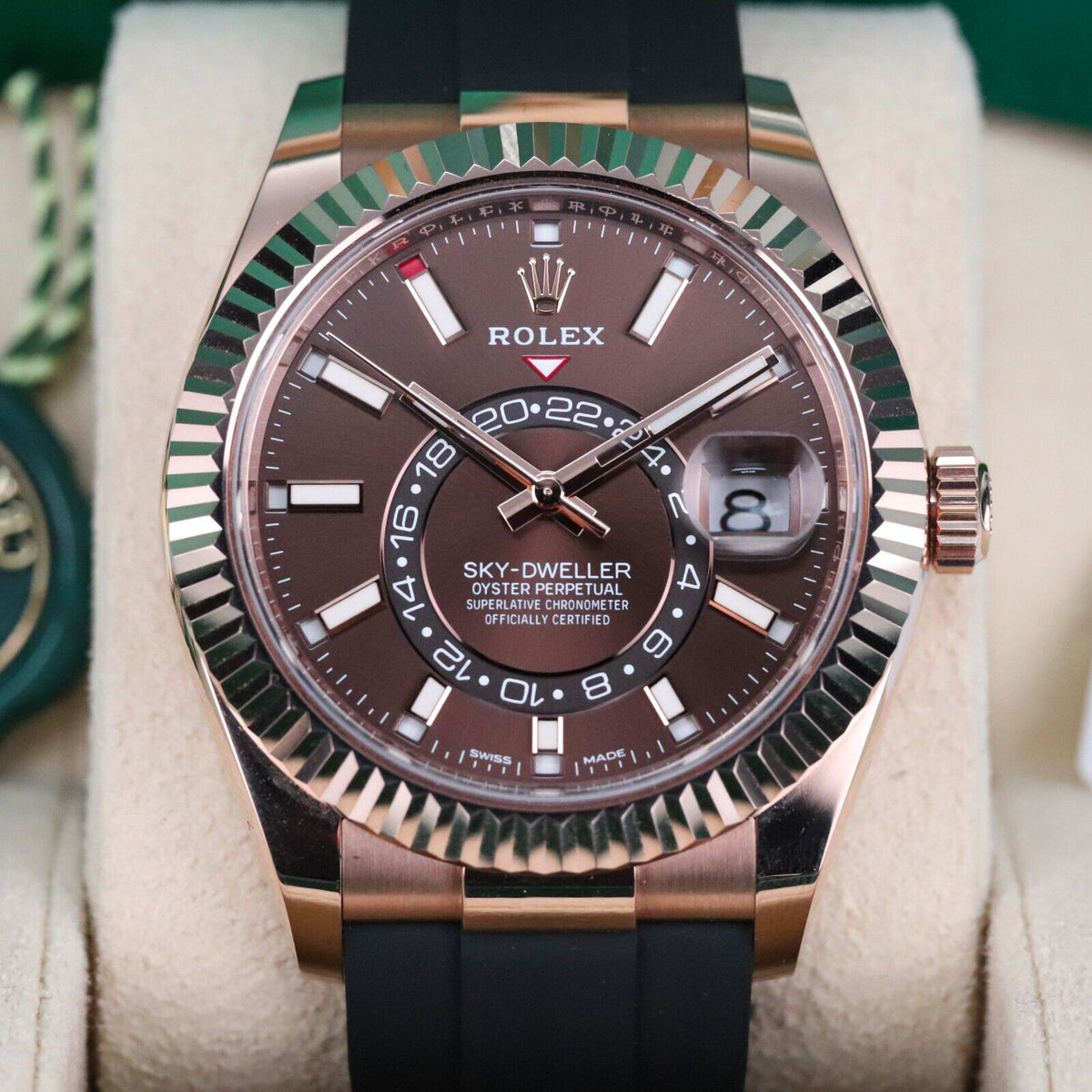 Rolex Sky-Dweller Chocolate Rose Gold Brown Dial 42mm Oyster Flex Rubber 326235